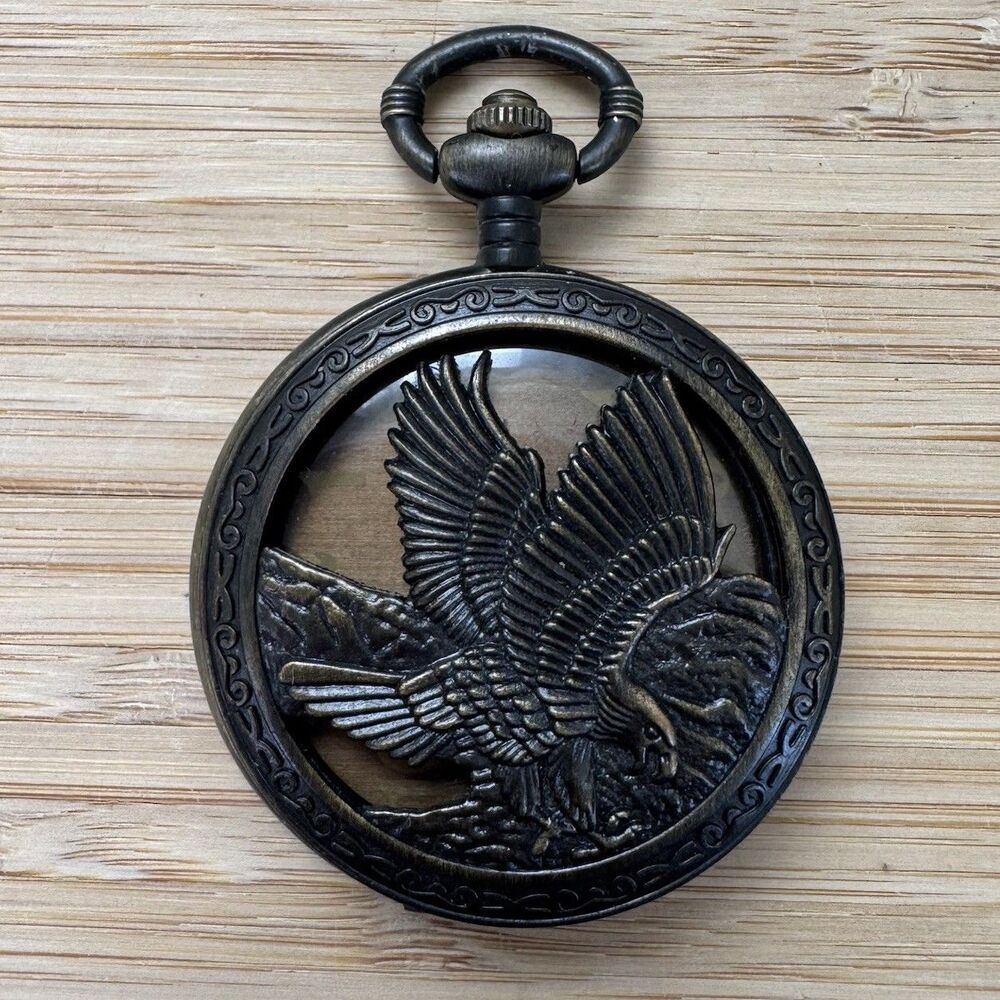 Vintage Style Pocket Watch Desk Clock Eagle Mountain Rustic Cabin Decor Japan